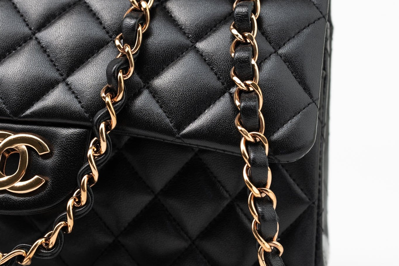 CHANEL Handbag Chanel 21B Small Black Lambskin Quilted Classic Flap Rose Gold Hardware -Knockoff
