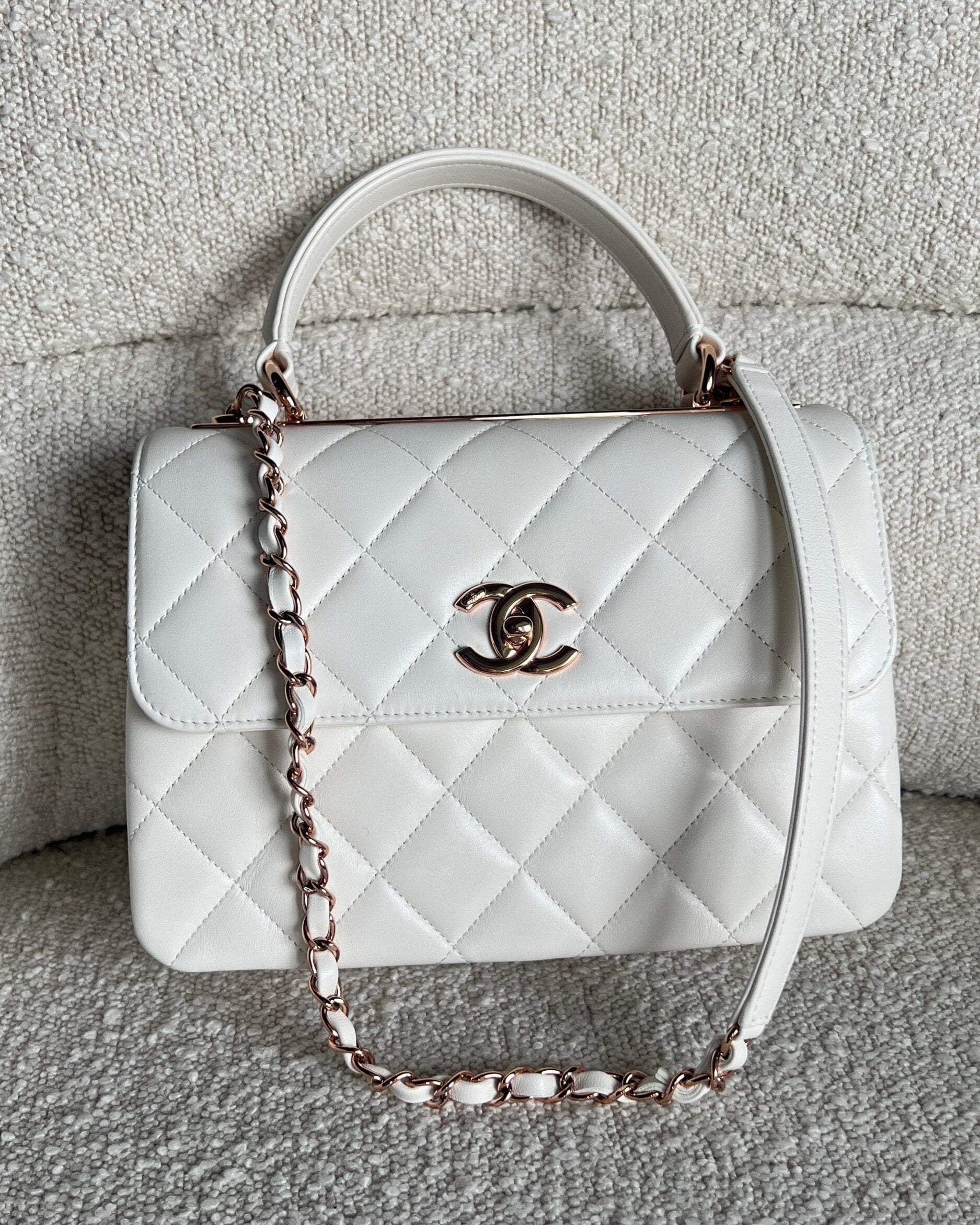 CHANEL Handbag Chanel 21B Small White Lambskin Quilted Trendy CC w/ Rose Gold Hardware -Knockoff
