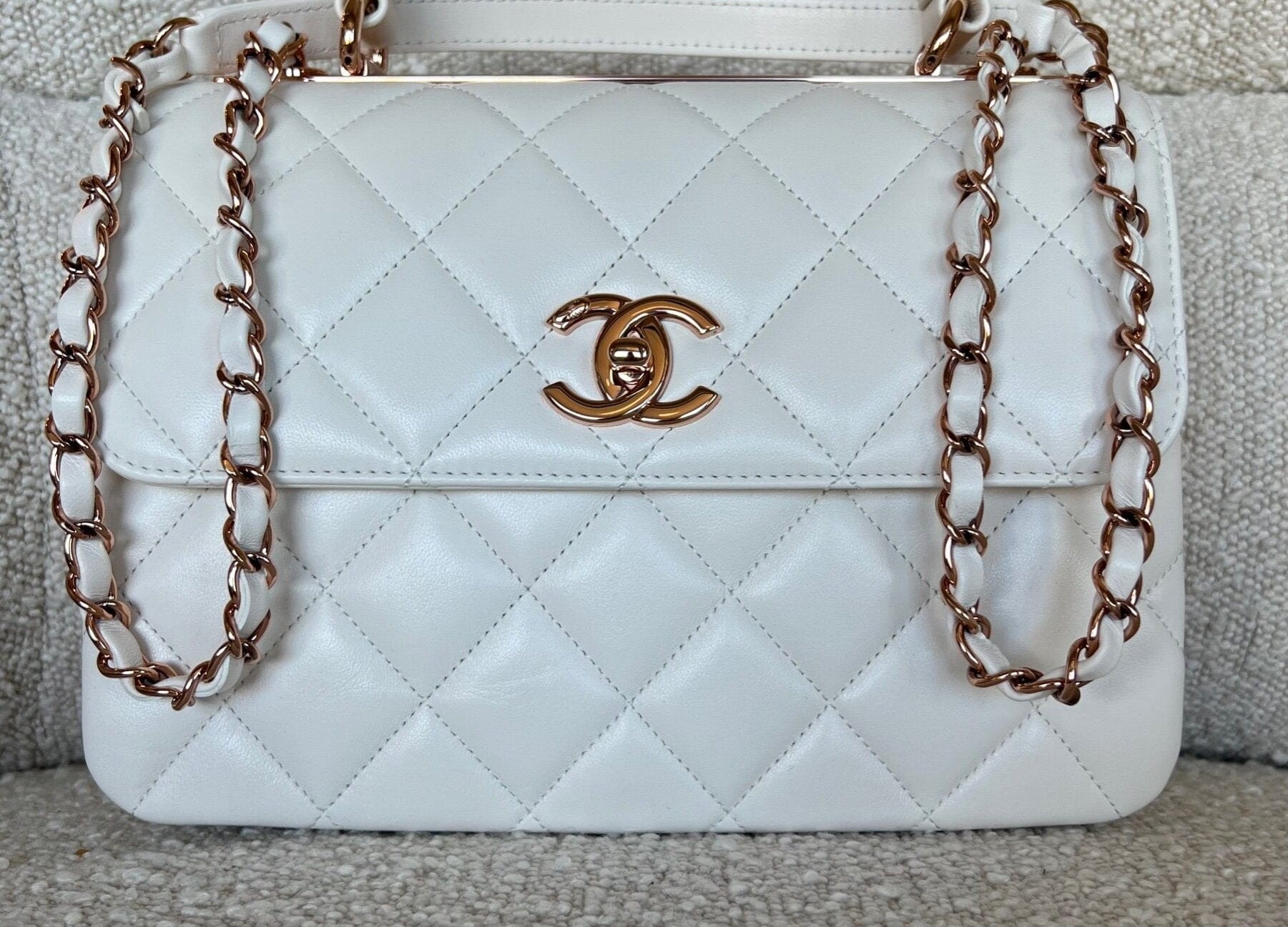 CHANEL Handbag Chanel 21B Small White Lambskin Quilted Trendy CC w/ Rose Gold Hardware -Knockoff
