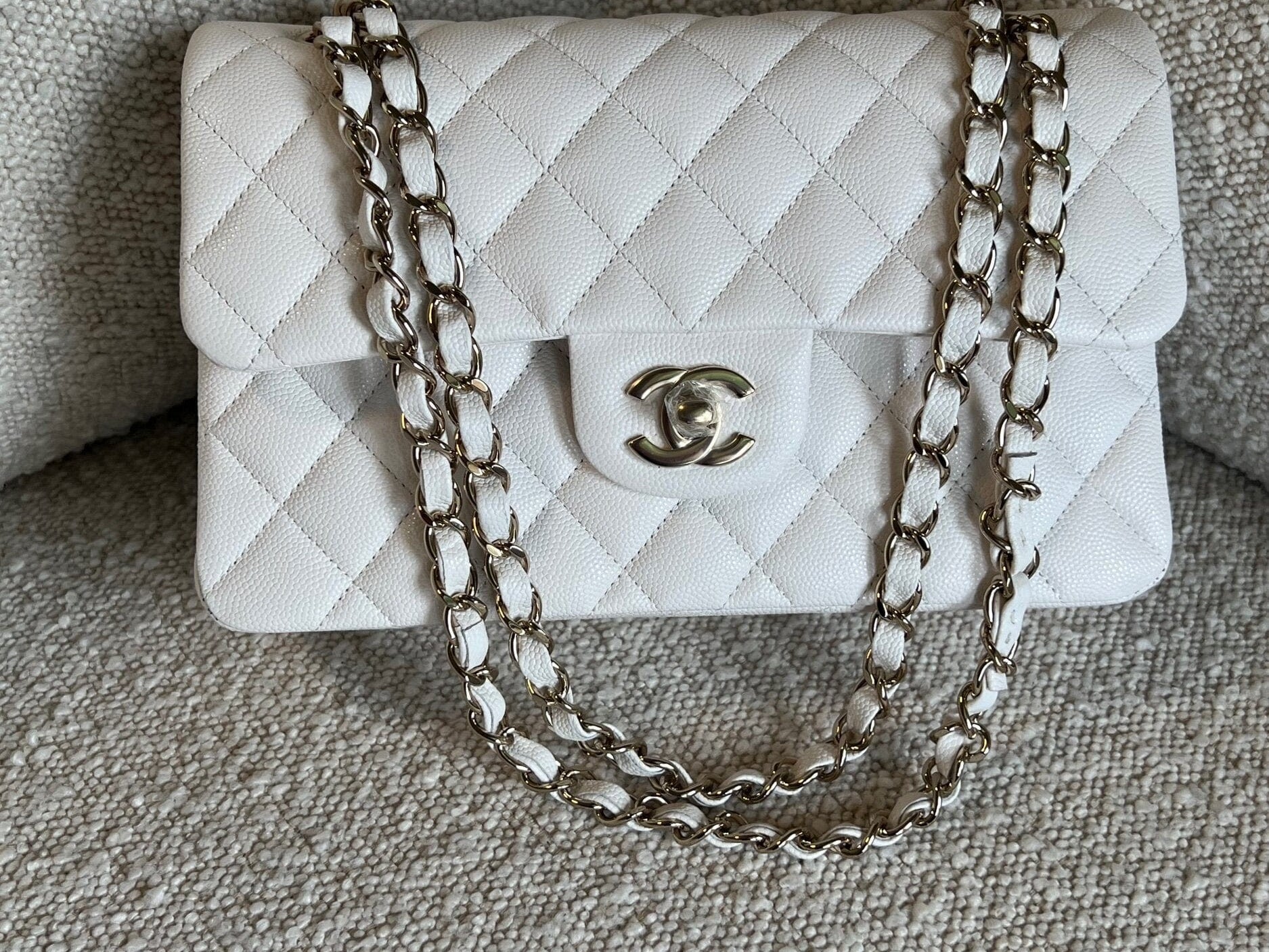 CHANEL Handbag Chanel 21B White Caviar Quilted Classic Flap Small LGHW -Knockoff
