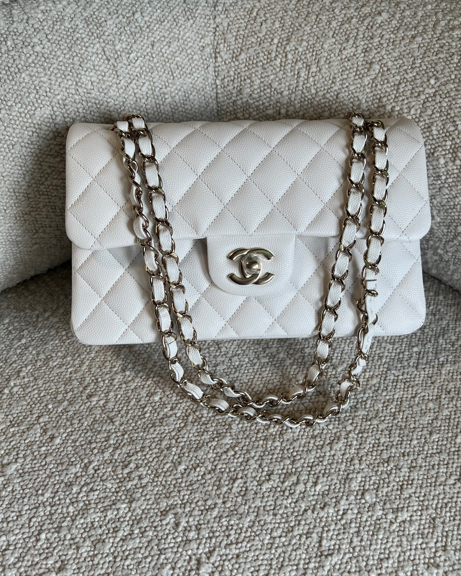 CHANEL Handbag Chanel 21B White Caviar Quilted Classic Flap Small LGHW -Knockoff
