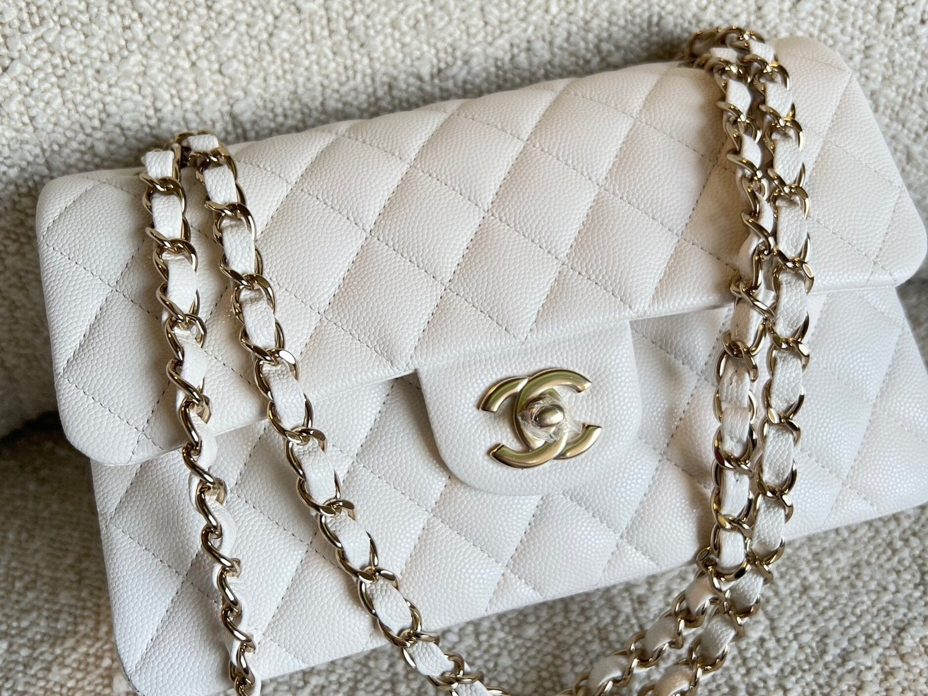 CHANEL Handbag Chanel 21B White Caviar Quilted Classic Flap Small LGHW -Knockoff
