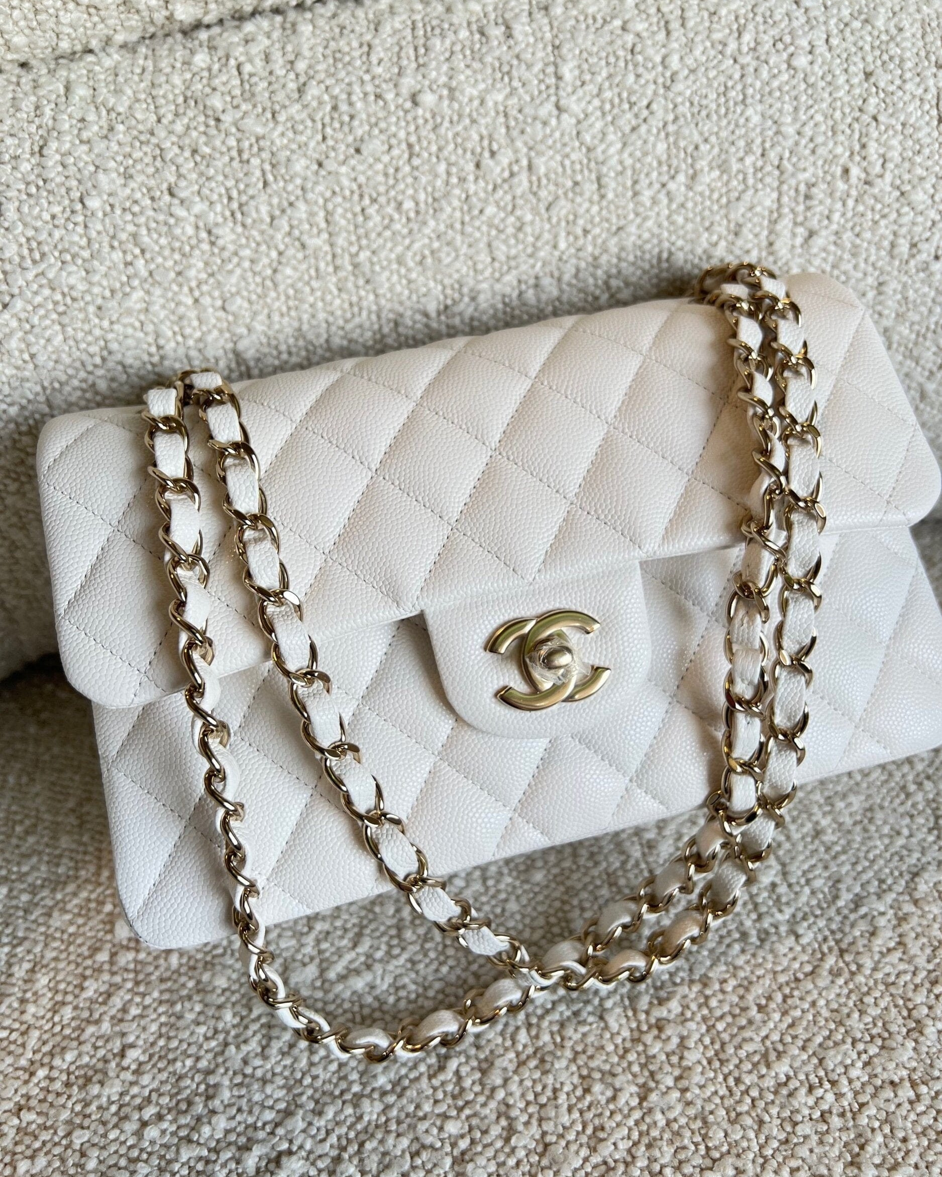 CHANEL Handbag Chanel 21B White Caviar Quilted Classic Flap Small LGHW -Knockoff
