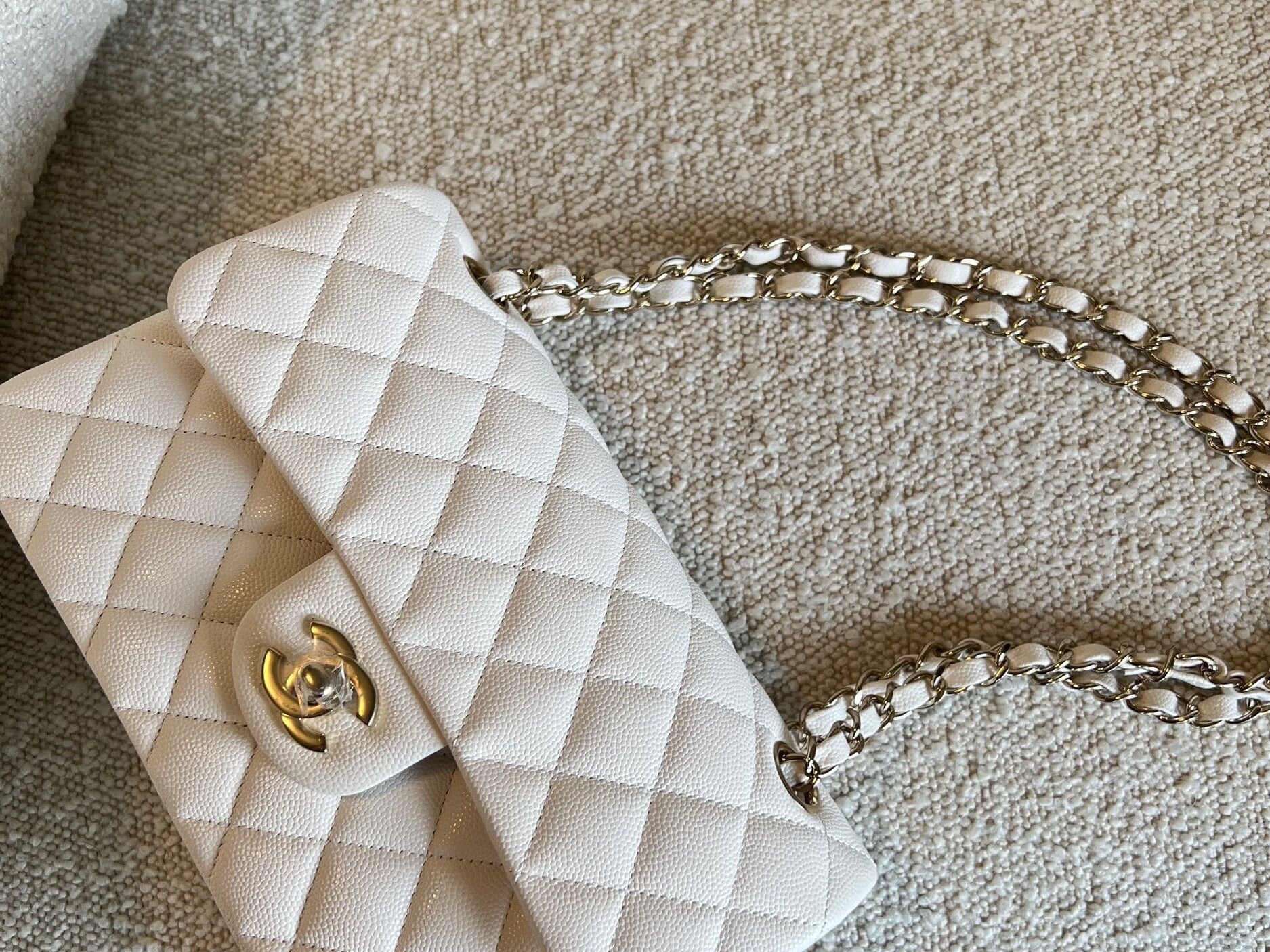 CHANEL Handbag Chanel 21B White Caviar Quilted Classic Flap Small LGHW -Knockoff
