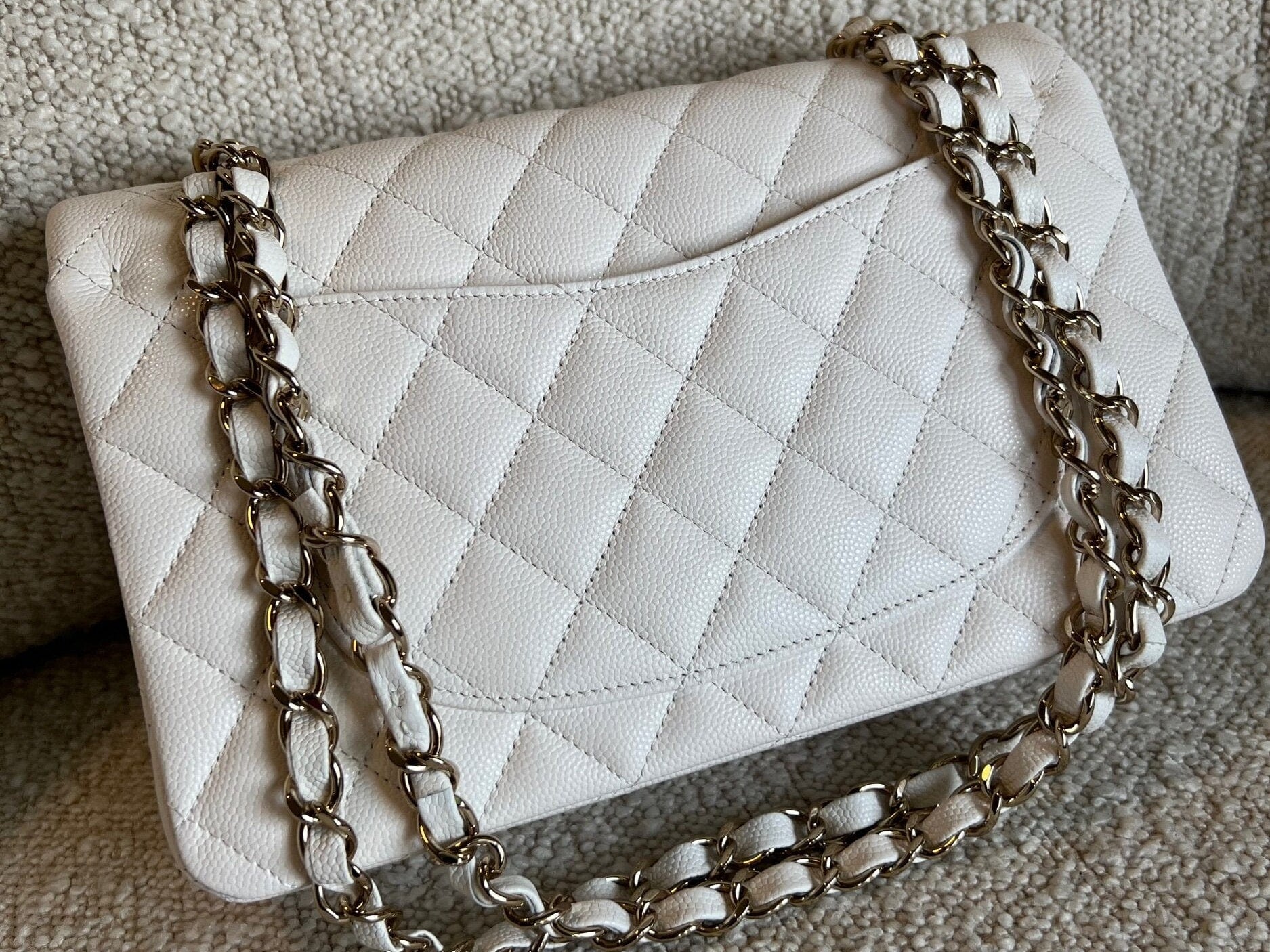 CHANEL Handbag Chanel 21B White Caviar Quilted Classic Flap Small LGHW -Knockoff
