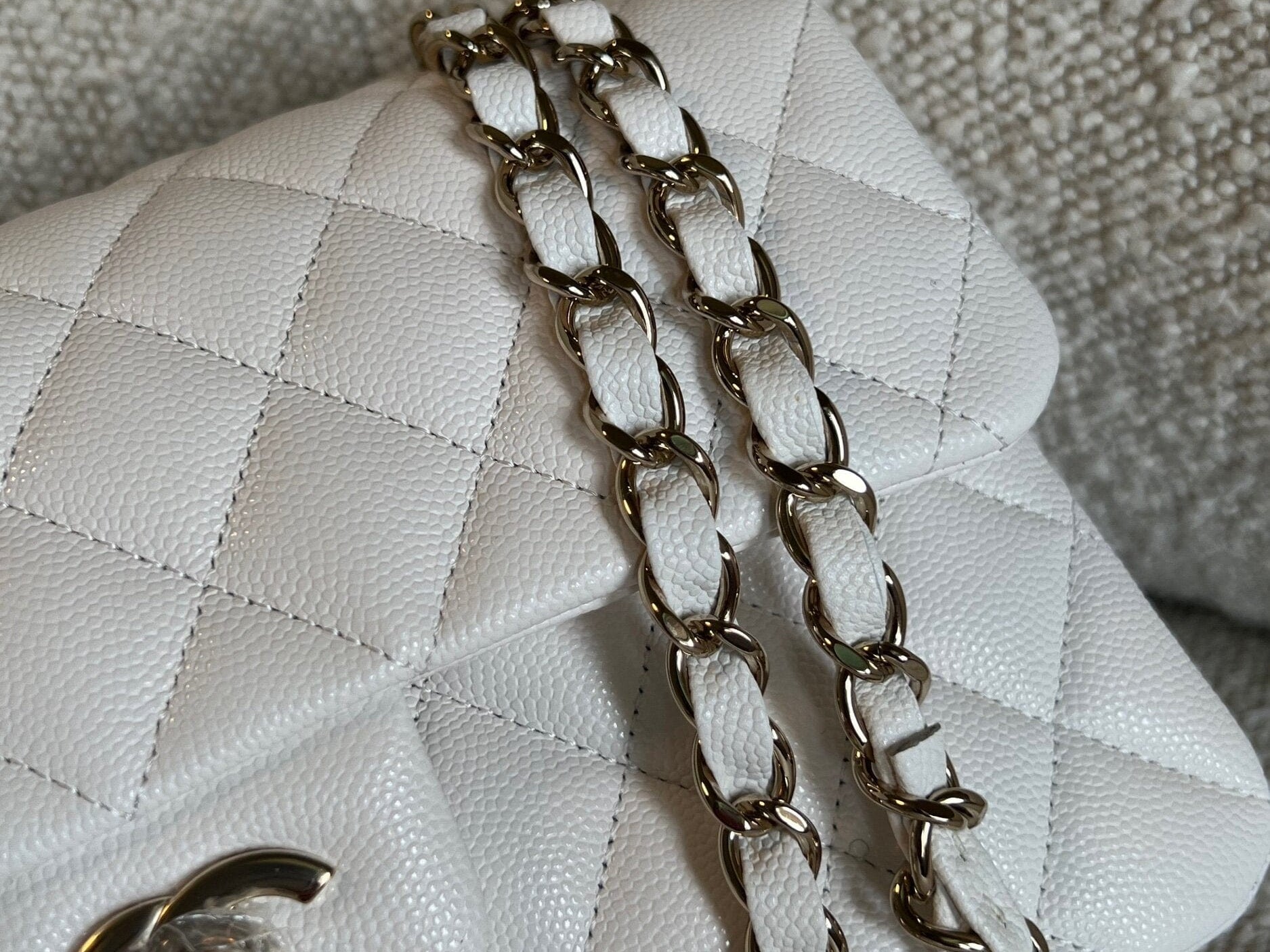 CHANEL Handbag Chanel 21B White Caviar Quilted Classic Flap Small LGHW -Knockoff
