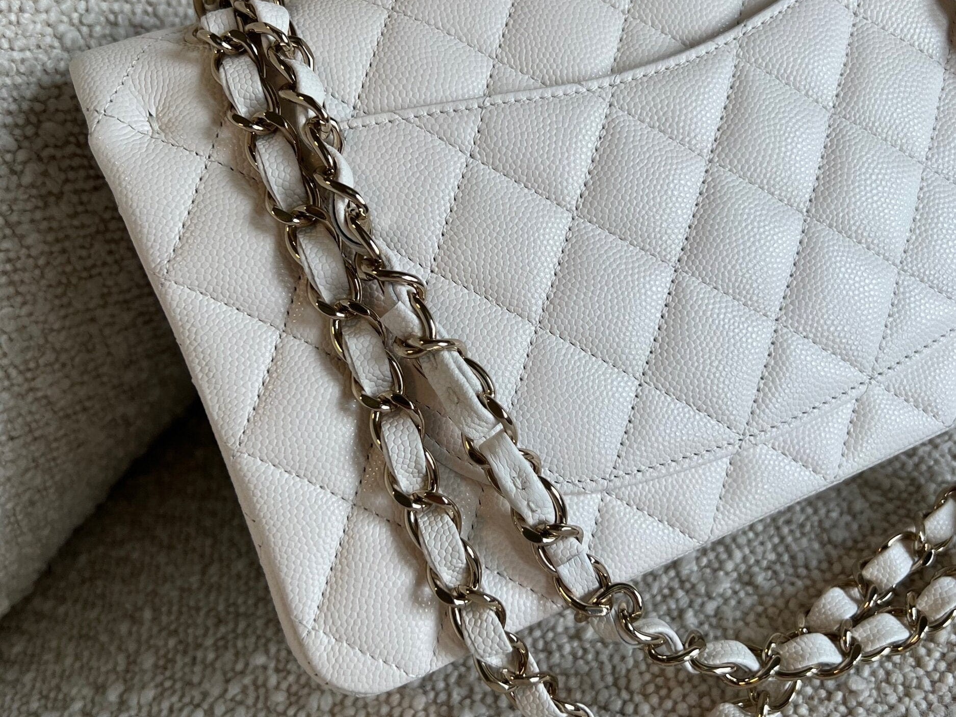 CHANEL Handbag Chanel 21B White Caviar Quilted Classic Flap Small LGHW -Knockoff
