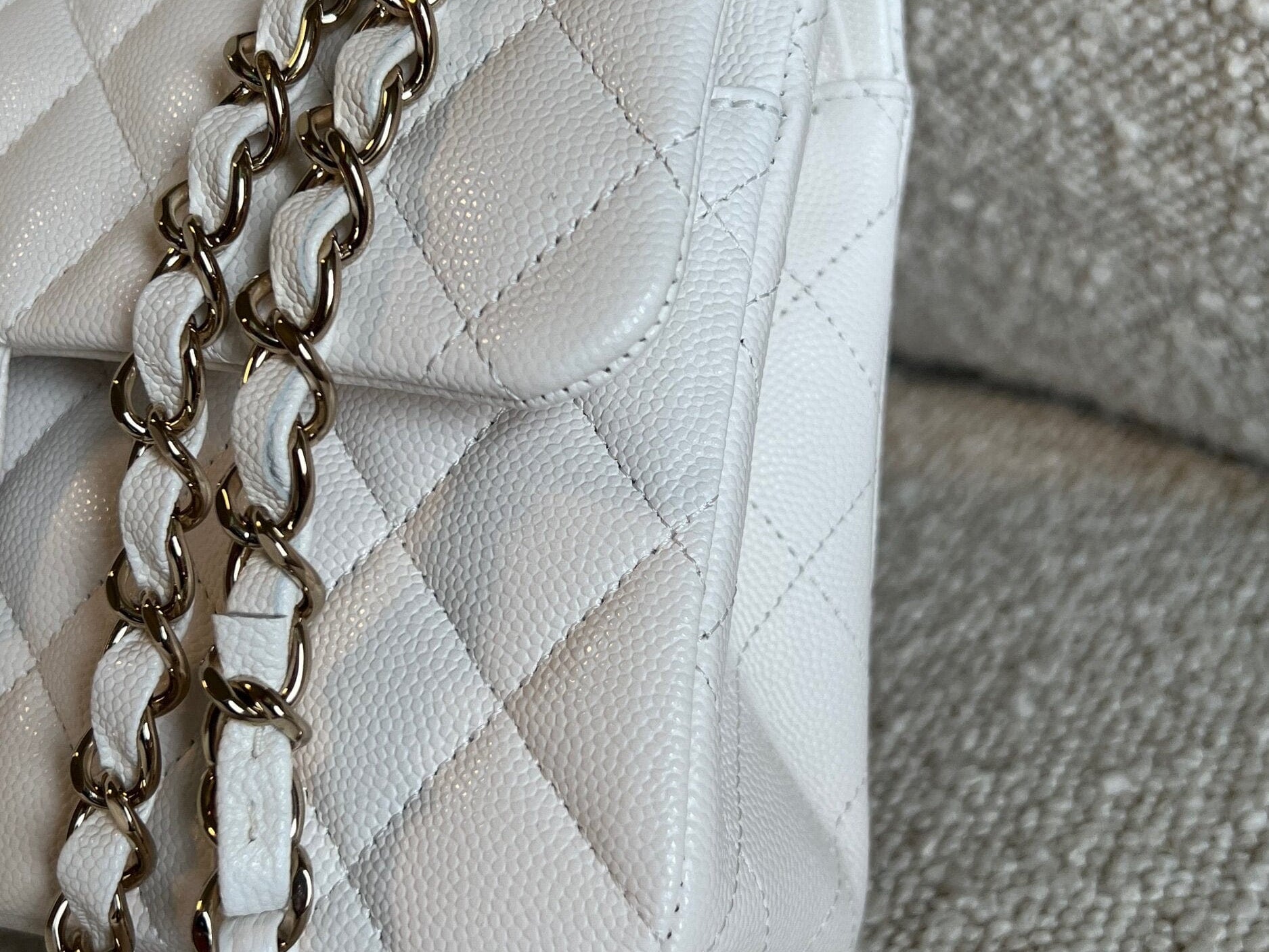 CHANEL Handbag Chanel 21B White Caviar Quilted Classic Flap Small LGHW -Knockoff
