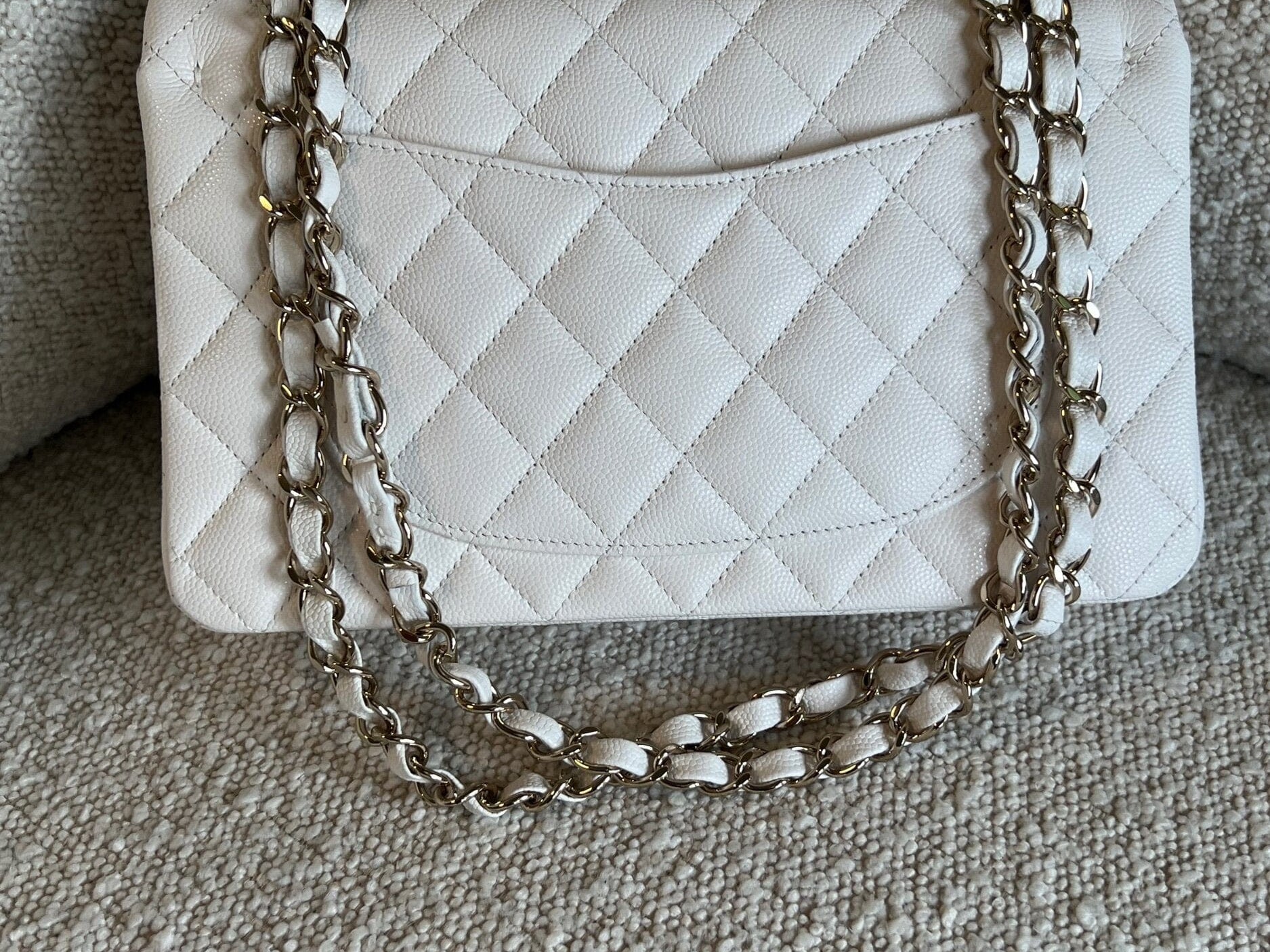 CHANEL Handbag Chanel 21B White Caviar Quilted Classic Flap Small LGHW -Knockoff
