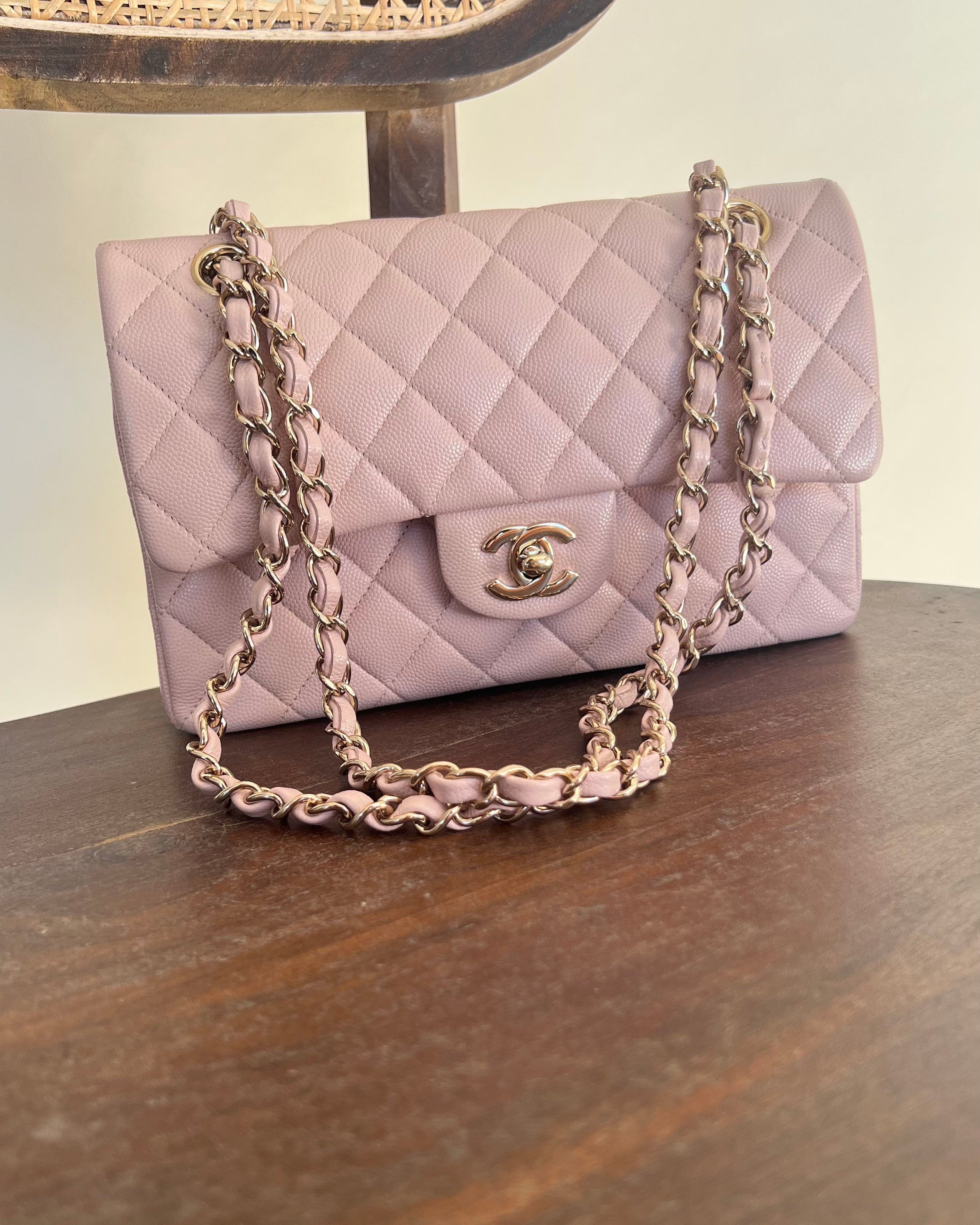 CHANEL Handbag CHANEL 21C LIGHT PINK CAVIAR QUILTED CLASSIC FLAP SMALL LIGHT GOLD HARDWARE -Knockoff
