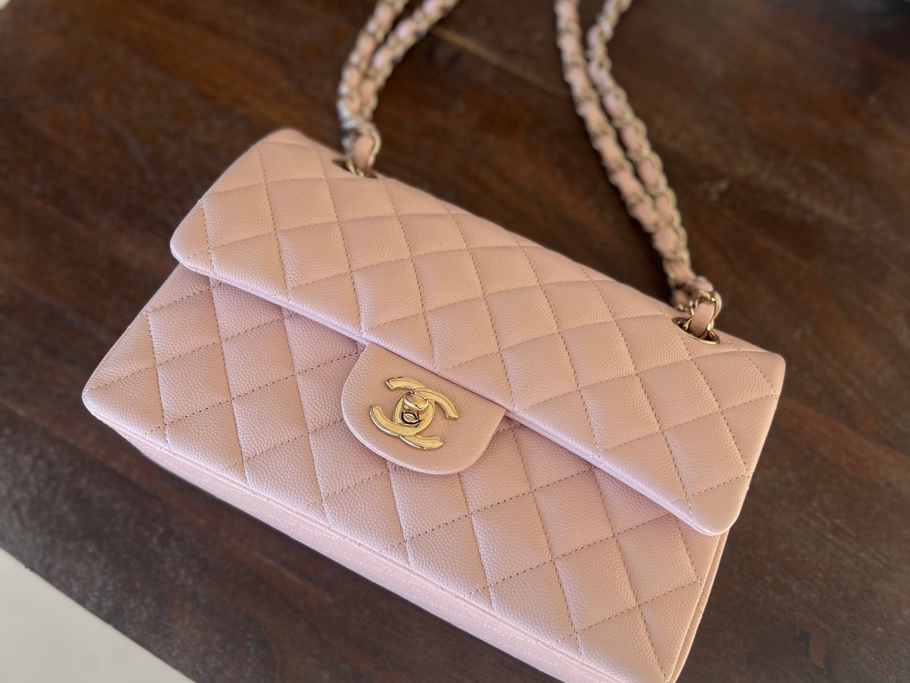 CHANEL Handbag CHANEL 21C LIGHT PINK CAVIAR QUILTED CLASSIC FLAP SMALL LIGHT GOLD HARDWARE -Knockoff
