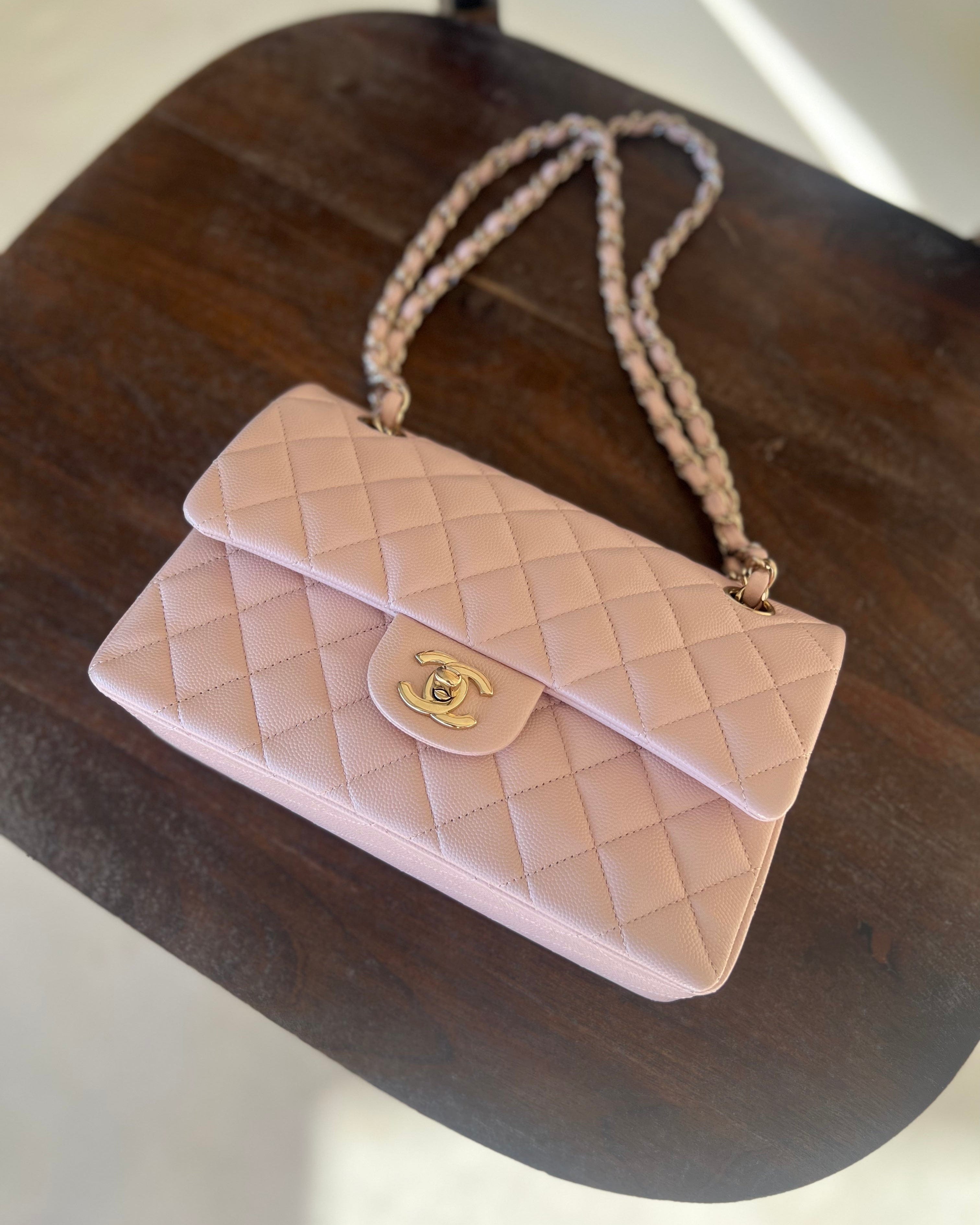 CHANEL Handbag CHANEL 21C LIGHT PINK CAVIAR QUILTED CLASSIC FLAP SMALL LIGHT GOLD HARDWARE -Knockoff
