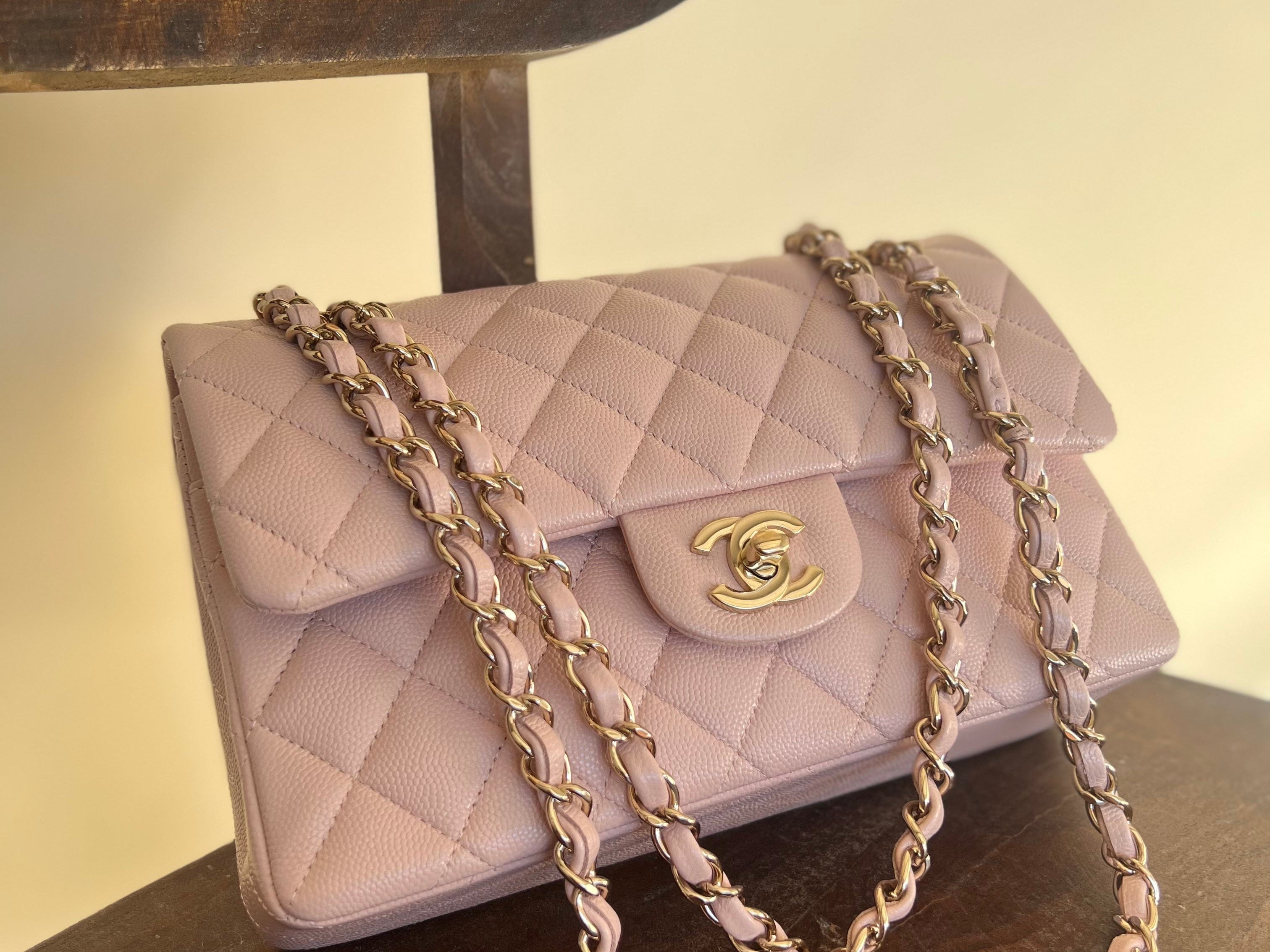 CHANEL Handbag CHANEL 21C LIGHT PINK CAVIAR QUILTED CLASSIC FLAP SMALL LIGHT GOLD HARDWARE -Knockoff
