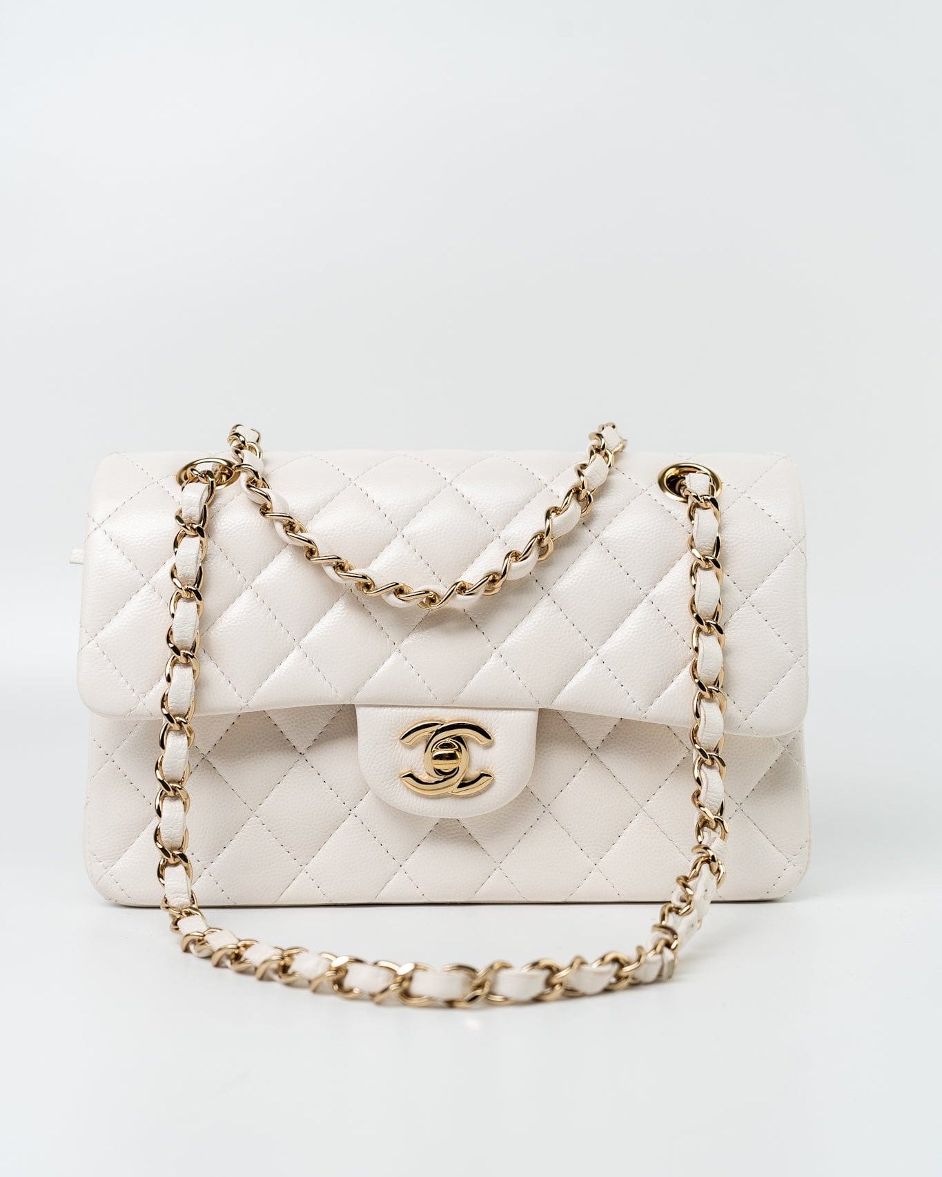 CHANEL Handbag Chanel 21S White Caviar Quilted Classic Flap Small LGHW -Knockoff
