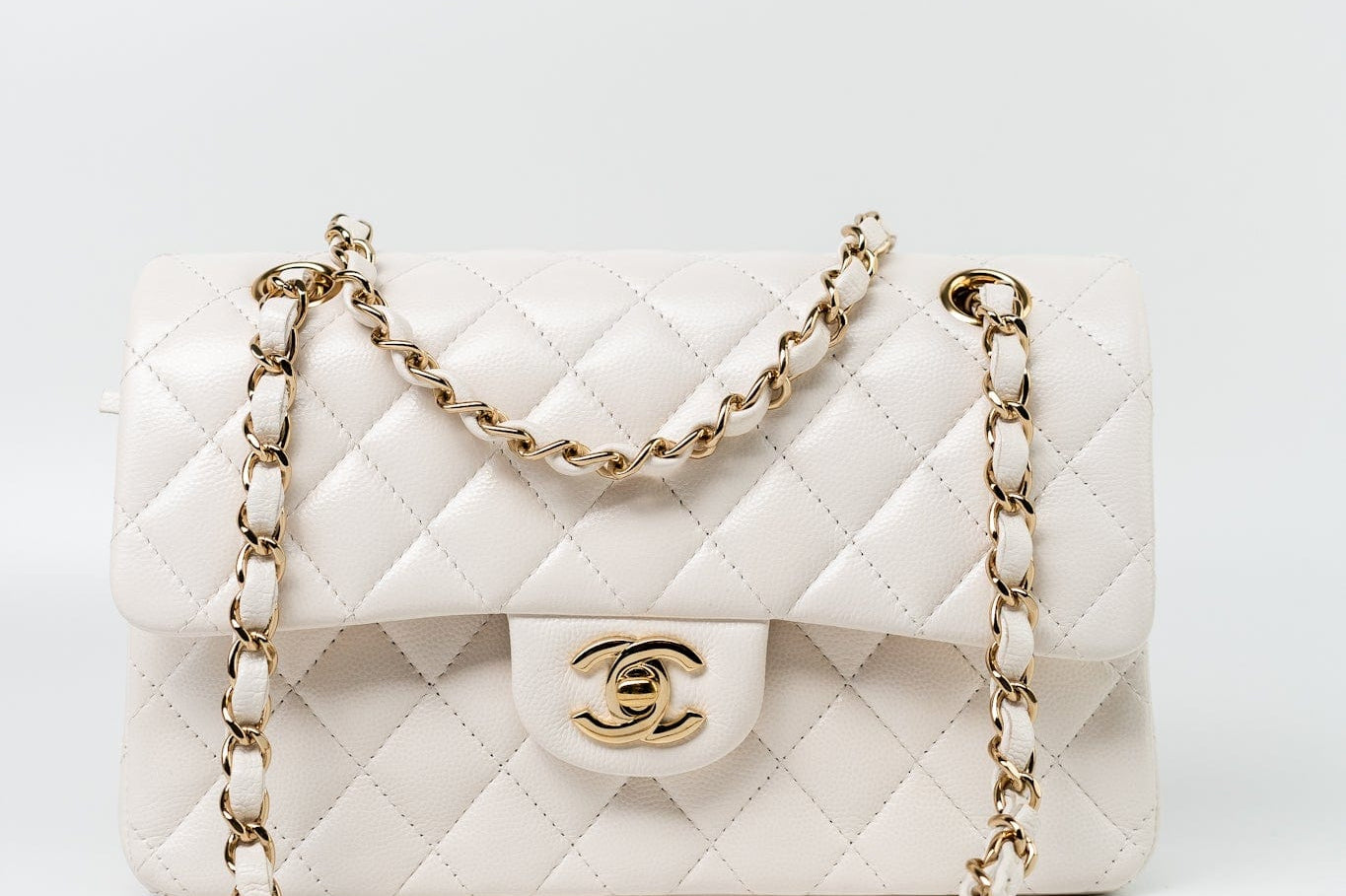 CHANEL Handbag Chanel 21S White Caviar Quilted Classic Flap Small LGHW -Knockoff
