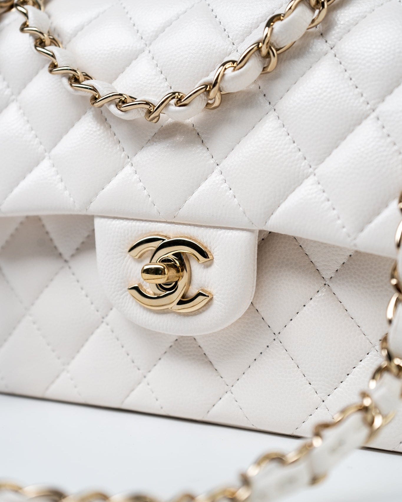 CHANEL Handbag Chanel 21S White Caviar Quilted Classic Flap Small LGHW -Knockoff
