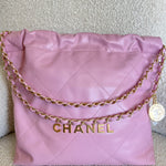 CHANEL Handbag Chanel 22 Pink Shiny Calfskin Quilted Drawstring Bag Small GHW -Knockoff
