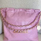 CHANEL Handbag Chanel 22 Pink Shiny Calfskin Quilted Drawstring Bag Small GHW -Knockoff
