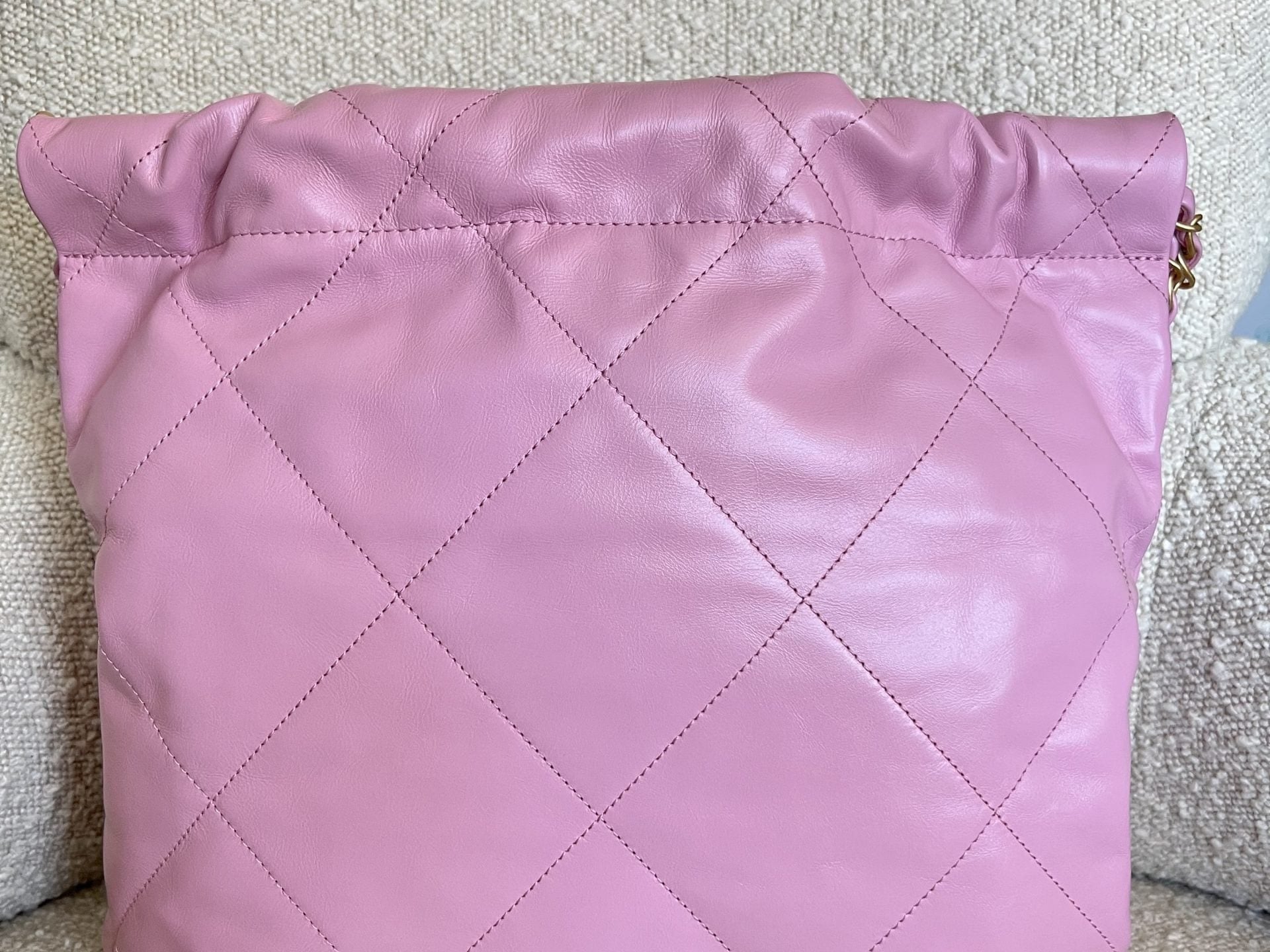 CHANEL Handbag Chanel 22 Pink Shiny Calfskin Quilted Drawstring Bag Small GHW -Knockoff
