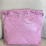 CHANEL Handbag Chanel 22 Pink Shiny Calfskin Quilted Drawstring Bag Small GHW -Knockoff
