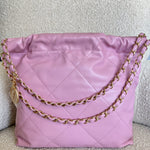 CHANEL Handbag Chanel 22 Pink Shiny Calfskin Quilted Drawstring Bag Small GHW -Knockoff
