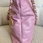 CHANEL Handbag Chanel 22 Pink Shiny Calfskin Quilted Drawstring Bag Small GHW -Knockoff
