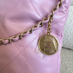 CHANEL Handbag Chanel 22 Pink Shiny Calfskin Quilted Drawstring Bag Small GHW -Knockoff
