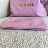 CHANEL Handbag Chanel 22 Pink Shiny Calfskin Quilted Drawstring Bag Small GHW -Knockoff
