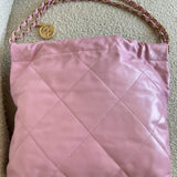 CHANEL Handbag Chanel 22 Pink Shiny Calfskin Quilted Drawstring Bag Small GHW -Knockoff
