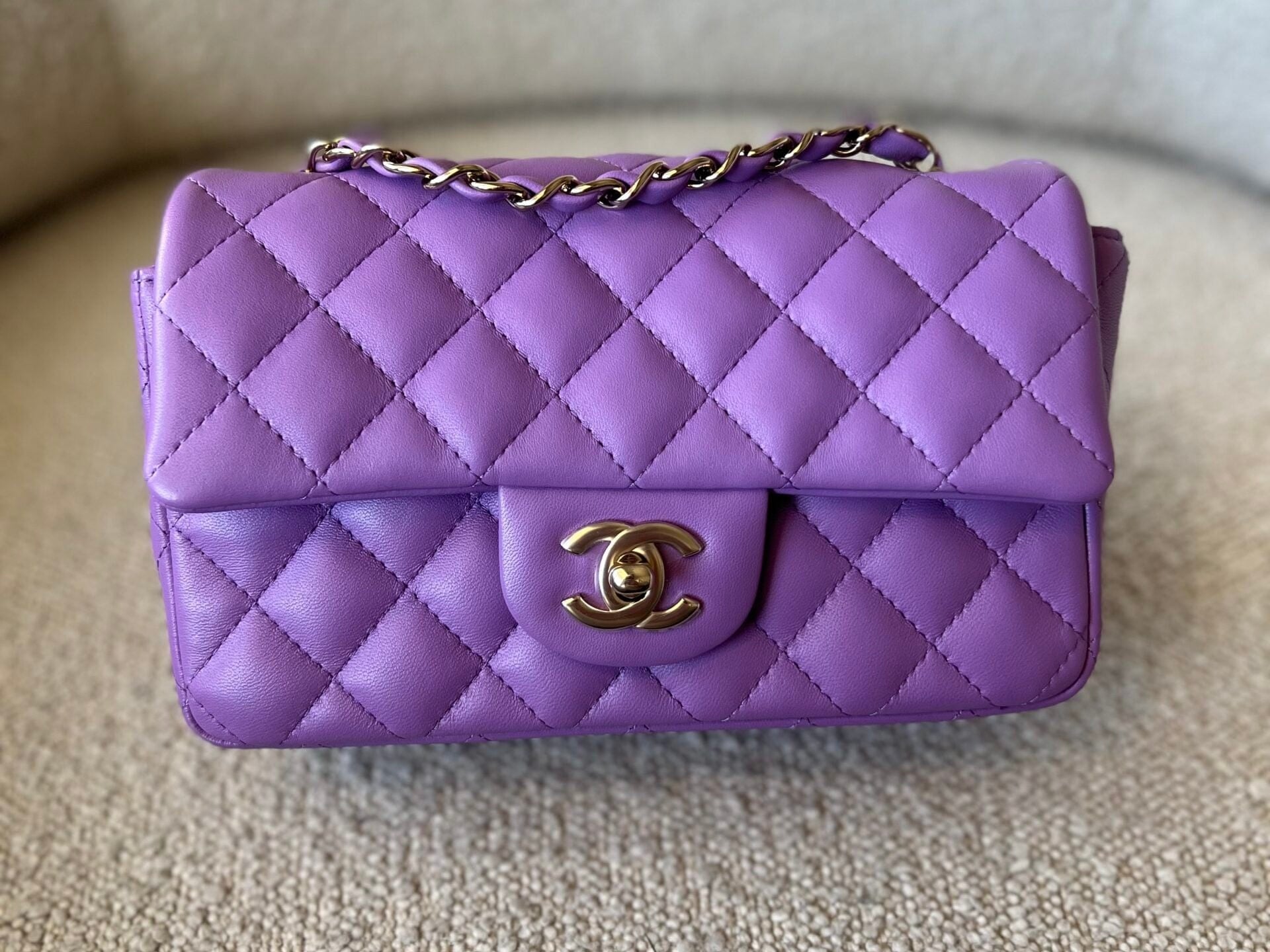 CHANEL Handbag Chanel 22S Light Purple Lambskin Quilted Mini Rectangular Single Flap LGHW -Knockoff
