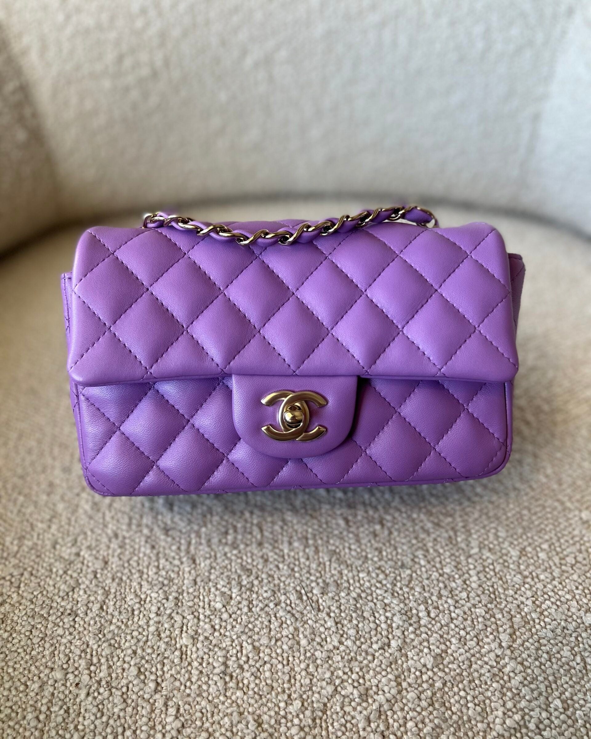 CHANEL Handbag Chanel 22S Light Purple Lambskin Quilted Mini Rectangular Single Flap LGHW -Knockoff
