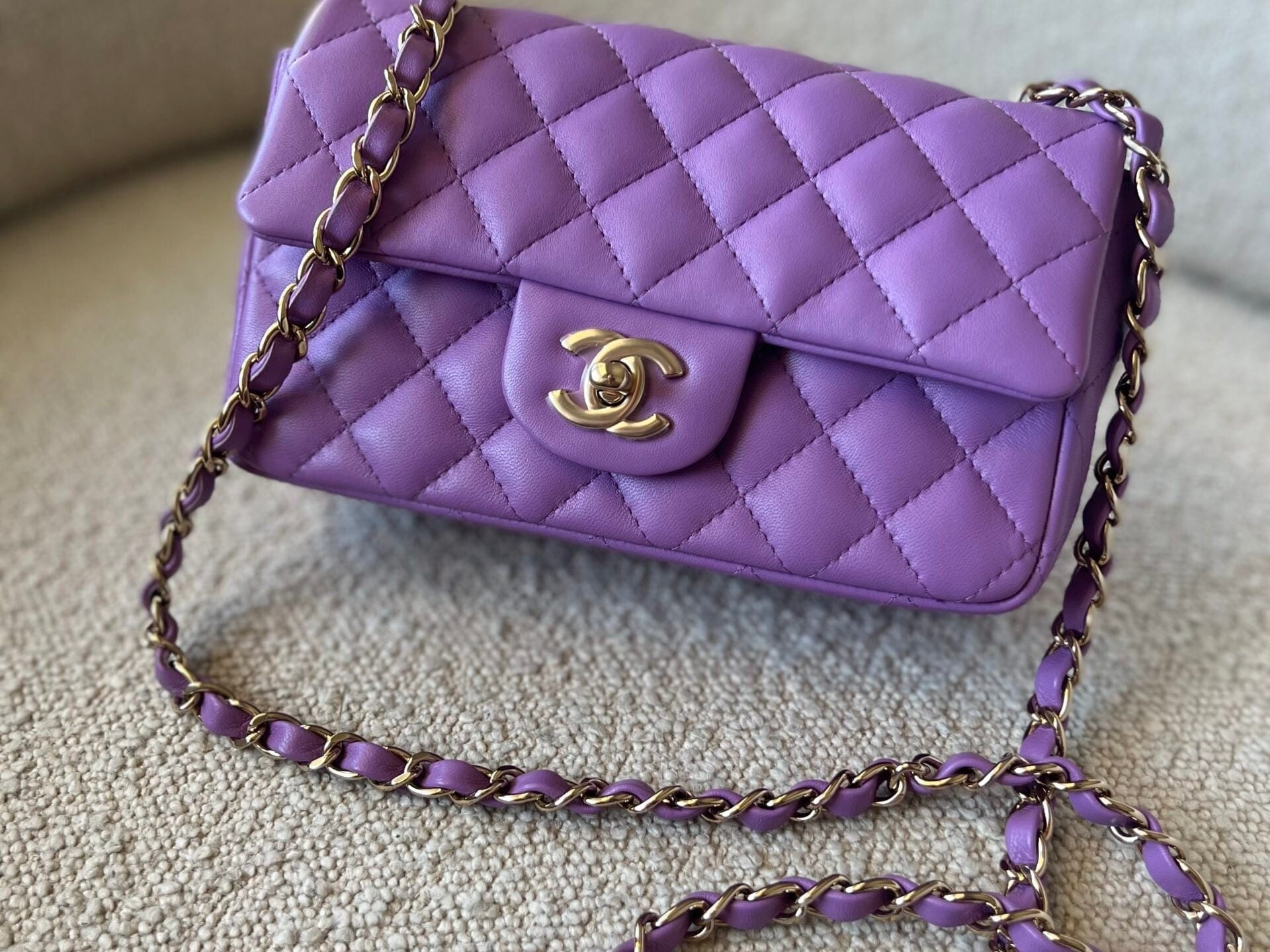 CHANEL Handbag Chanel 22S Light Purple Lambskin Quilted Mini Rectangular Single Flap LGHW -Knockoff
