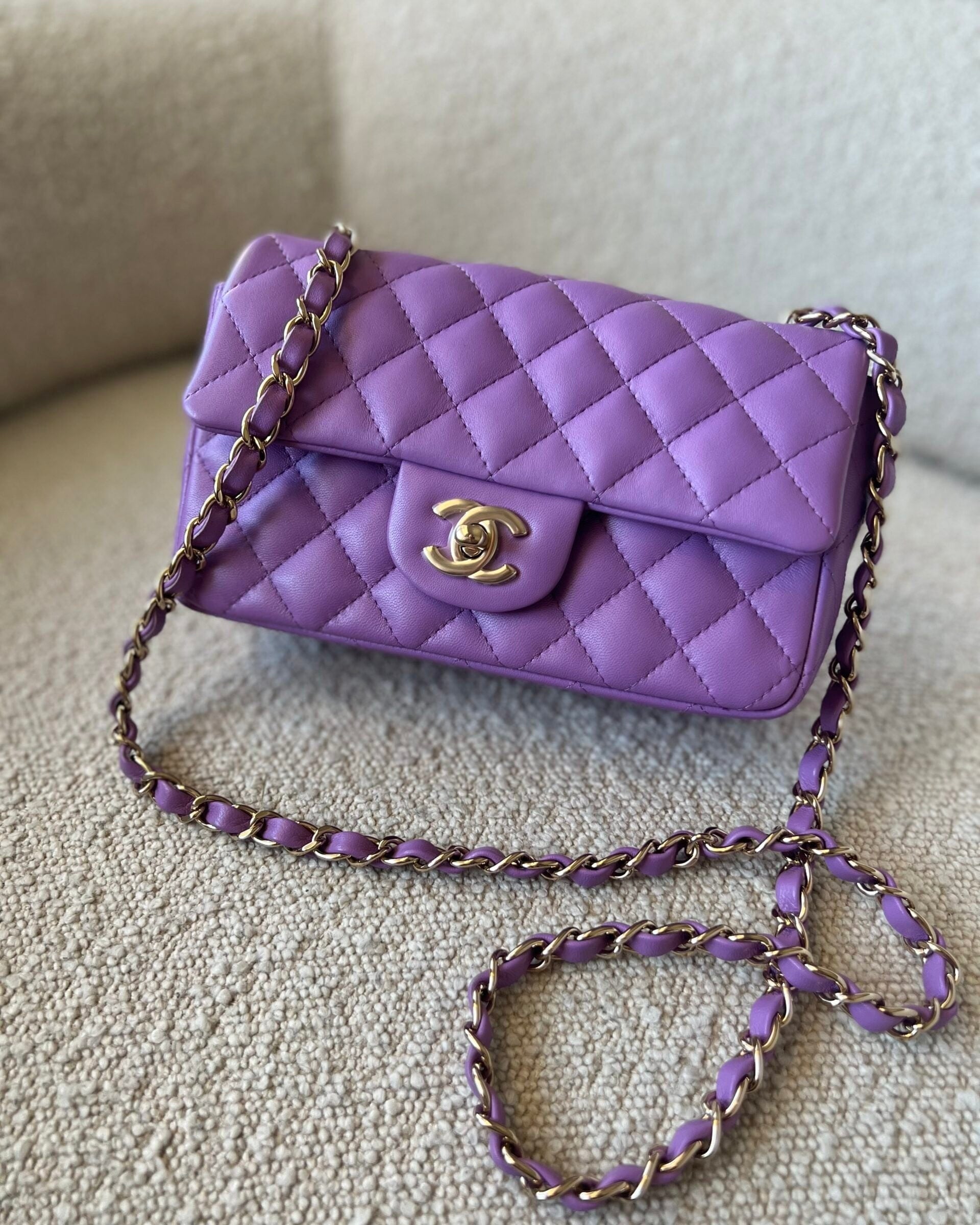 CHANEL Handbag Chanel 22S Light Purple Lambskin Quilted Mini Rectangular Single Flap LGHW -Knockoff
