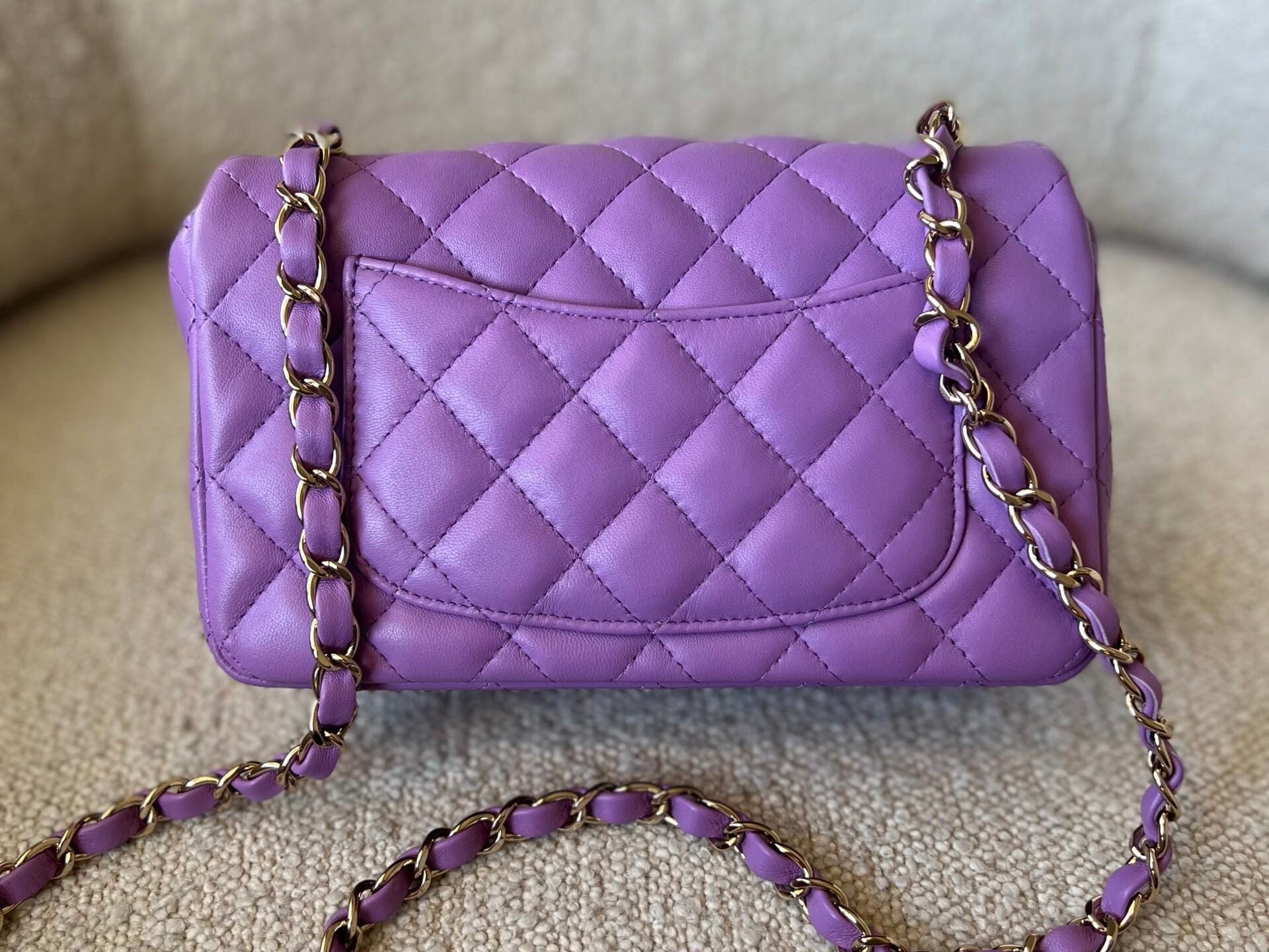 CHANEL Handbag Chanel 22S Light Purple Lambskin Quilted Mini Rectangular Single Flap LGHW -Knockoff
