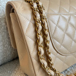 CHANEL Handbag Chanel Beige Clair Caviar Quilted Classic Flap  Medium GHW -Knockoff
