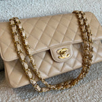 CHANEL Handbag Chanel Beige Clair Caviar Quilted Classic Flap  Medium GHW -Knockoff
