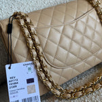 CHANEL Handbag Chanel Beige Clair Caviar Quilted Classic Flap  Medium GHW -Knockoff
