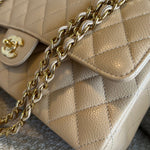 CHANEL Handbag Chanel Beige Clair Caviar Quilted Classic Flap  Medium GHW -Knockoff
