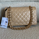 CHANEL Handbag Chanel Beige Clair Caviar Quilted Classic Flap  Medium GHW -Knockoff
