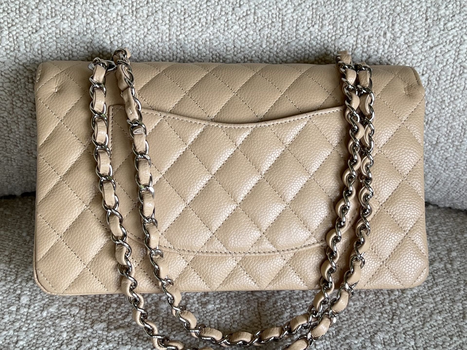 CHANEL Handbag Chanel Beige Clair Caviar Quilted Classic Flap Medium SHW -Knockoff
