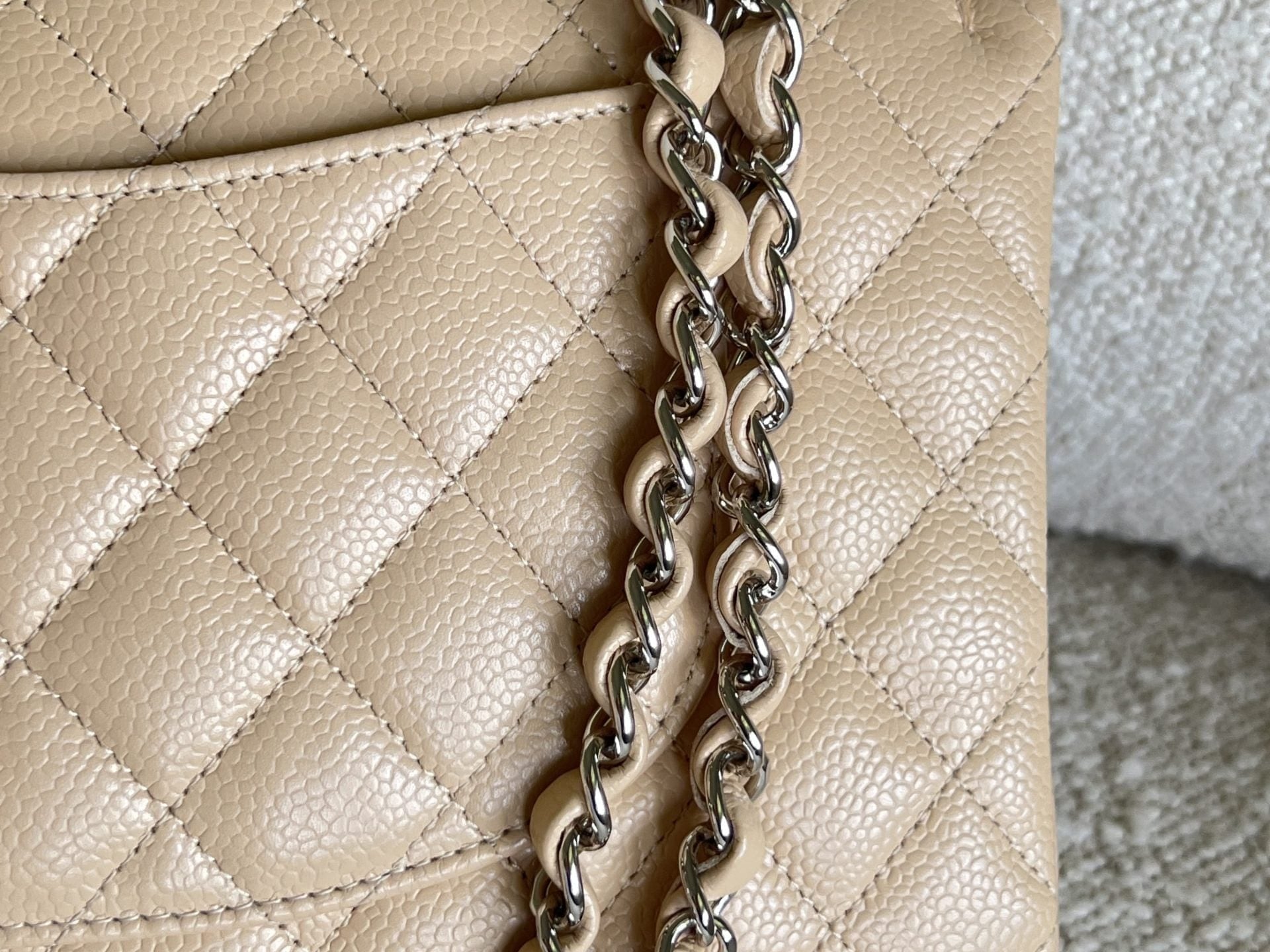 CHANEL Handbag Chanel Beige Clair Caviar Quilted Classic Flap Medium SHW -Knockoff
