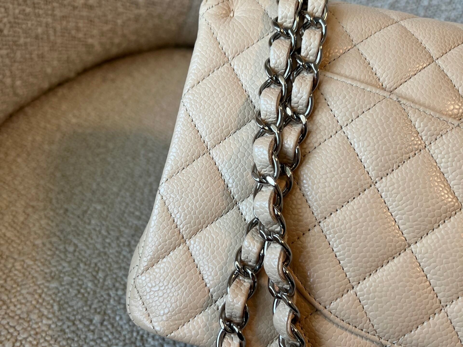 CHANEL Handbag Chanel Beige Clair Caviar Quilted Classic Flap Medium SHW -Knockoff
