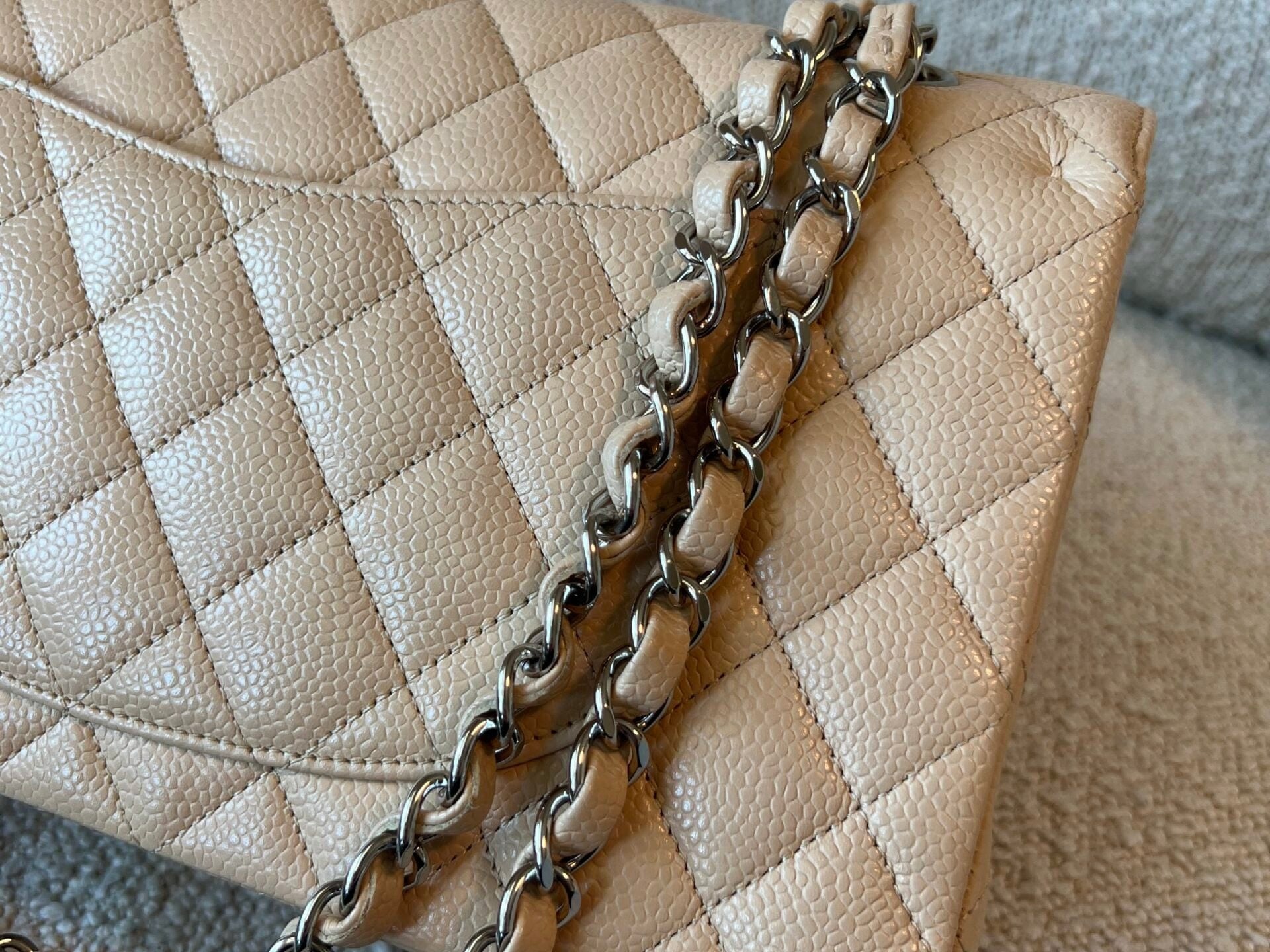 CHANEL Handbag Chanel Beige Clair Caviar Quilted Classic Flap Medium SHW -Knockoff
