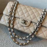 CHANEL Handbag Chanel Beige Clair Caviar Quilted Classic Flap Medium SHW -Knockoff
