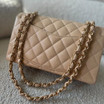 CHANEL Handbag Chanel Beige Clair Caviar Quilted Small Classic Double Flap Gold Hardware -Knockoff
