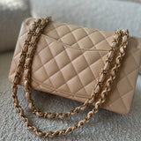 CHANEL Handbag Chanel Beige Clair Caviar Quilted Small Classic Double Flap Gold Hardware -Knockoff
