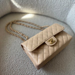 CHANEL Handbag Chanel Beige Clair Caviar Quilted Small Classic Double Flap Gold Hardware -Knockoff
