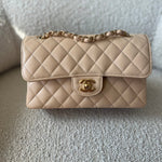 CHANEL Handbag Chanel Beige Clair Caviar Quilted Small Classic Double Flap Gold Hardware -Knockoff
