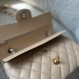 CHANEL Handbag Chanel Beige Clair Caviar Quilted Small Classic Double Flap Gold Hardware -Knockoff
