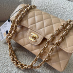 CHANEL Handbag Chanel Beige Clair Caviar Quilted Small Classic Double Flap Gold Hardware -Knockoff
